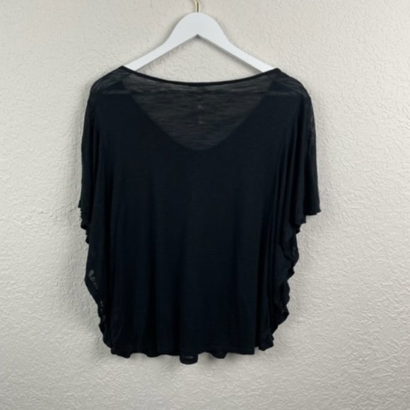 FLATS AND HEELS Womens L Black Boho Wood Bead Applique Flowy Semi Sheer Top - Picture 6 of 9